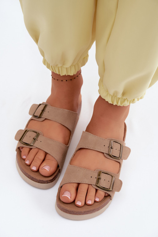 Zand leren suede slippers met gespen Rosaliae