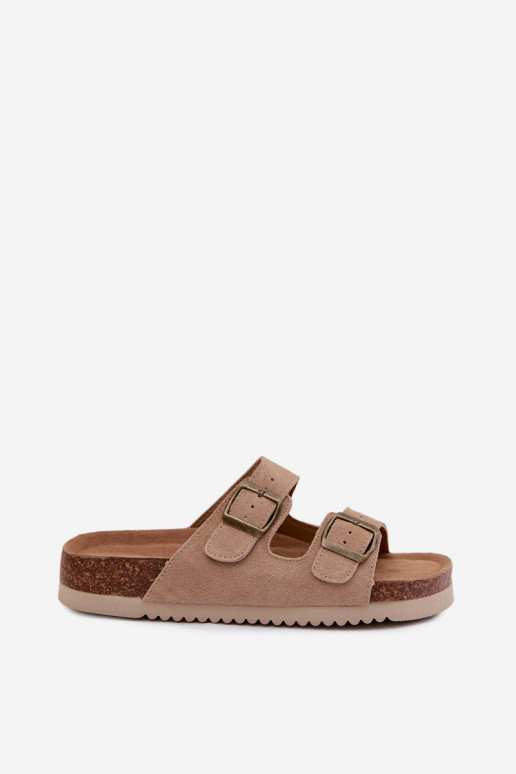 Zand leren suede slippers met gespen Rosaliae