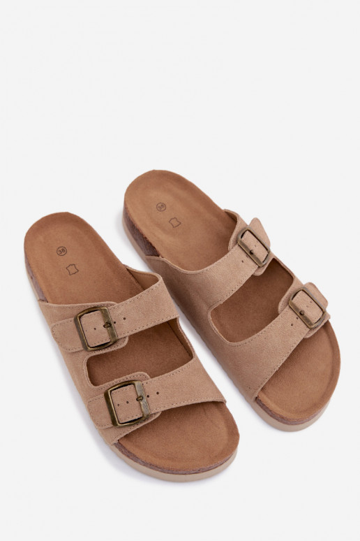 Zand leren suede slippers met gespen Rosaliae