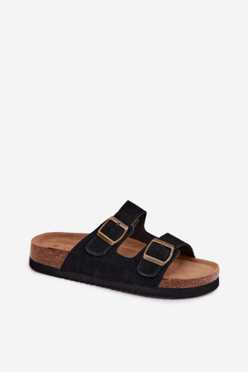 Zwarte leren suede slippers met gespen Rosaliae 2