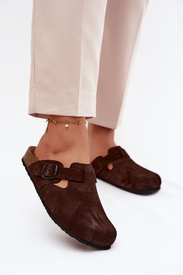 Leer Suede pantoffels Mule met gespen Zazoo 1905 CzekoladoIne