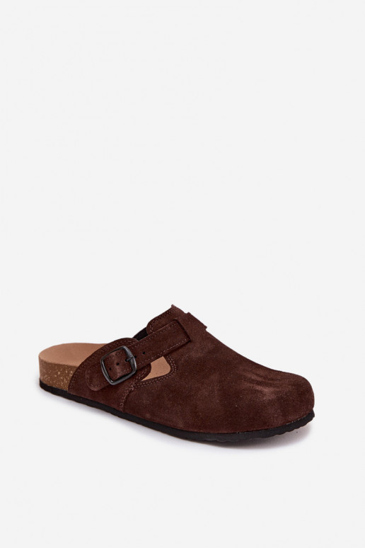Suède leren mule slippers met gespen Zazoo 1905, chocolade kleur