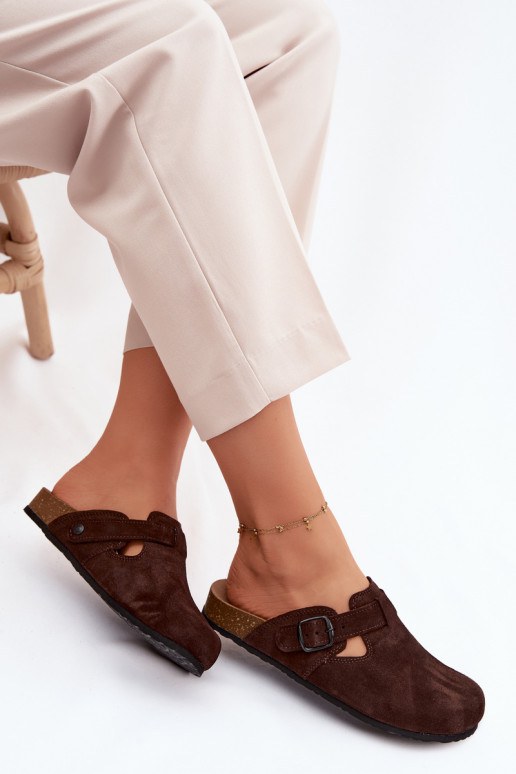 Suède leren mule slippers met gespen Zazoo 1905, chocolade kleur