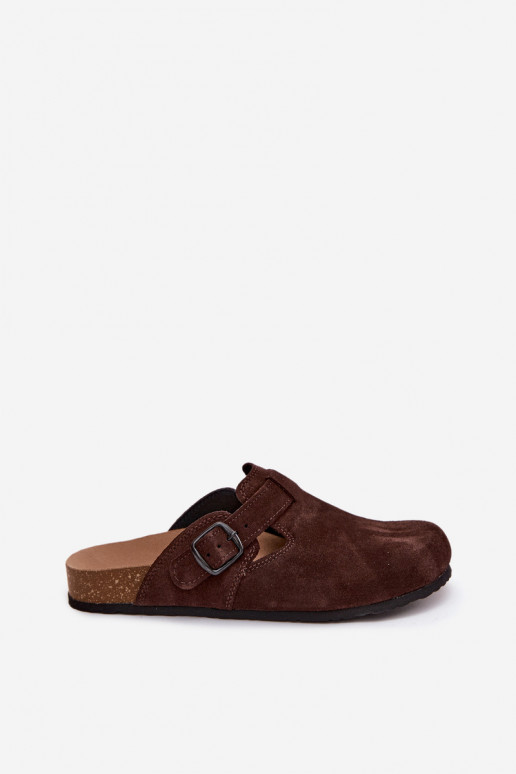 Suède leren mule slippers met gespen Zazoo 1905, chocolade kleur