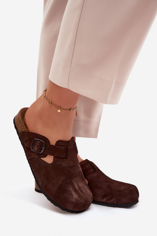 Suède leren mule slippers met gespen Zazoo 1905, chocolade kleur