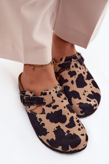 Leer Suede pantoffels Mule met gespen KroInie Łaty Zazoo 1905 beige-zInart
