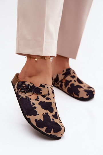 Suède leren mule slippers met gespen Zazoo 1905, zand en zwarte kleuren 2