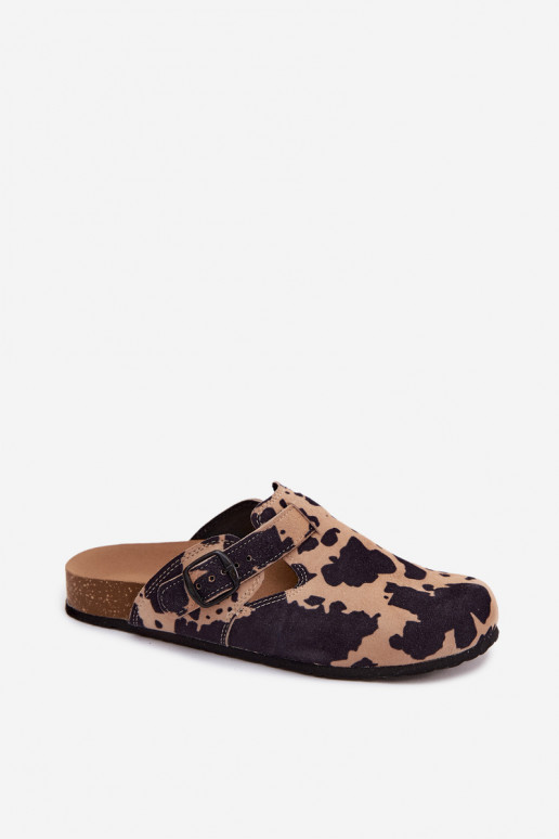 Suède leren mule slippers met gespen Zazoo 1905, zand en zwarte kleuren
