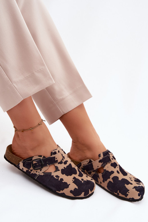 Suède leren mule slippers met gespen Zazoo 1905, zand en zwarte kleuren