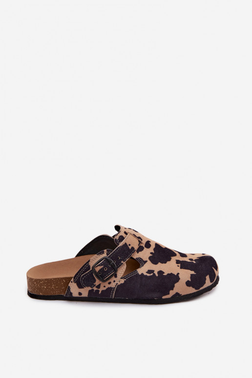 Suède leren mule slippers met gespen Zazoo 1905, zand en zwarte kleuren