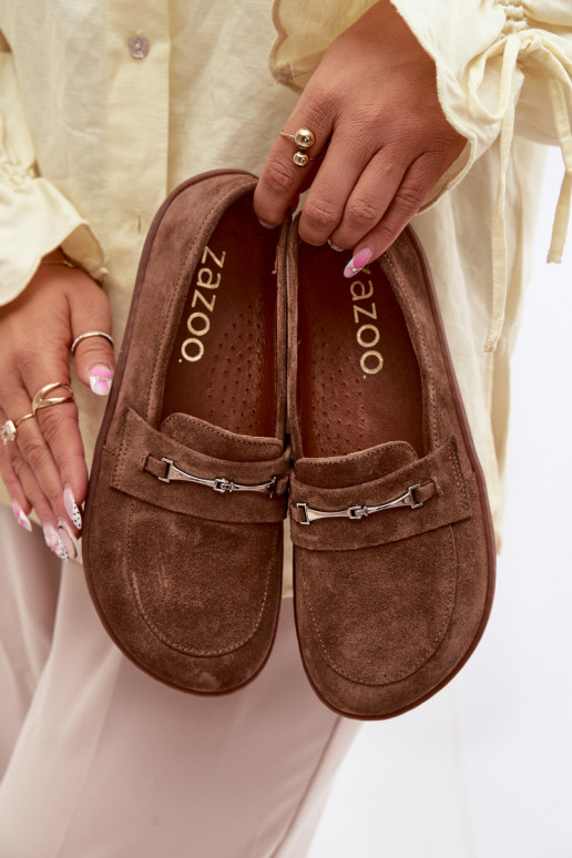 Suède barefoot mocassins Zazoo 322, bruine kleur