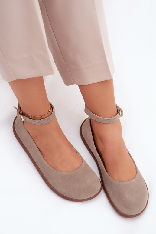 Suède barefoot ballerina's Zazoo 020, cappuccino kleur