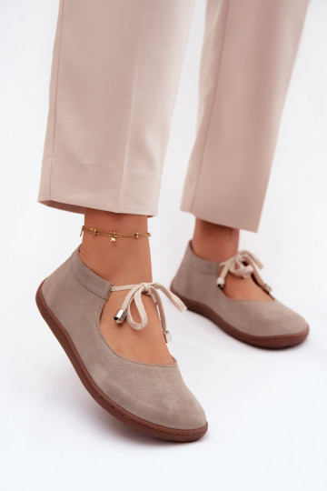 Suède leren barefoot ballerina's met banden Zazoo 021, cappuccino kleur