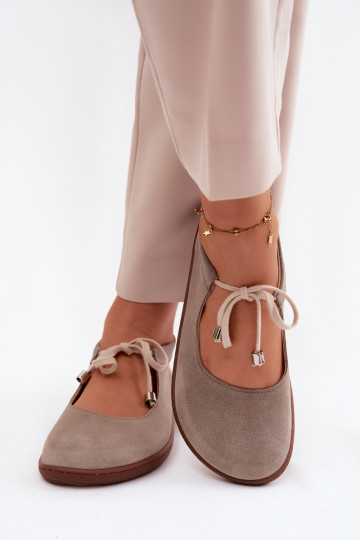 Leer Ballerinas van suède Barefoot met riemen Zazoo 021 kleur cappuccino 2