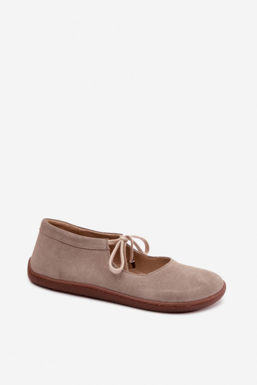 Suède leren barefoot ballerina's met banden Zazoo 021, cappuccino kleur