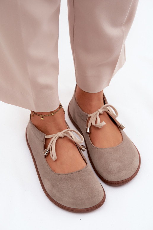 Suède leren barefoot ballerina's met banden Zazoo 021, cappuccino kleur