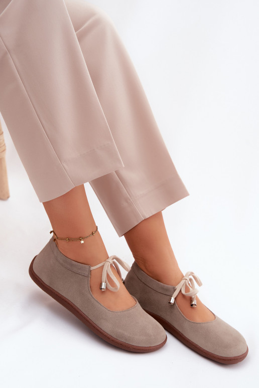 Suède leren barefoot ballerina's met banden Zazoo 021, cappuccino kleur