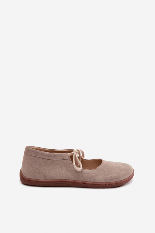 Suède leren barefoot ballerina's met banden Zazoo 021, cappuccino kleur