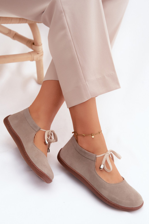 Suède leren barefoot ballerina's met banden Zazoo 021, cappuccino kleur