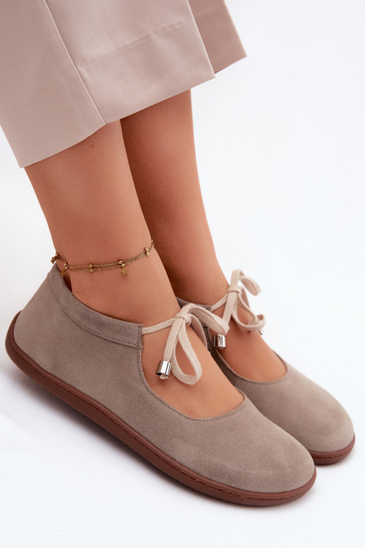 Suède leren barefoot ballerina's met banden Zazoo 021, cappuccino kleur