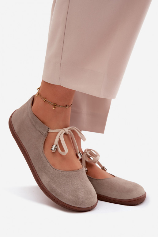 Suède leren barefoot ballerina's met banden Zazoo 021, cappuccino kleur