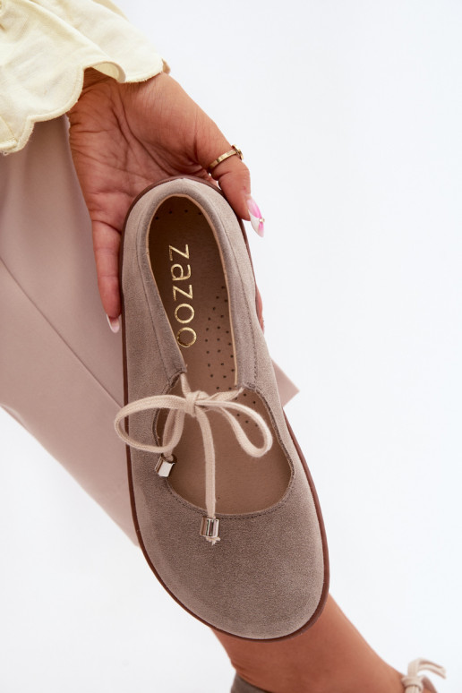 Suède leren barefoot ballerina's met banden Zazoo 021, cappuccino kleur