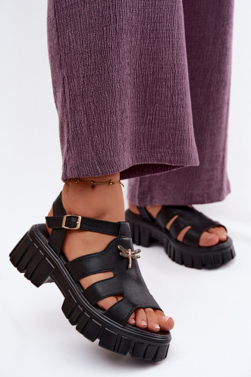 Dames sandalen op platform met gespen Vinceza 79627, zwarte kleur 2