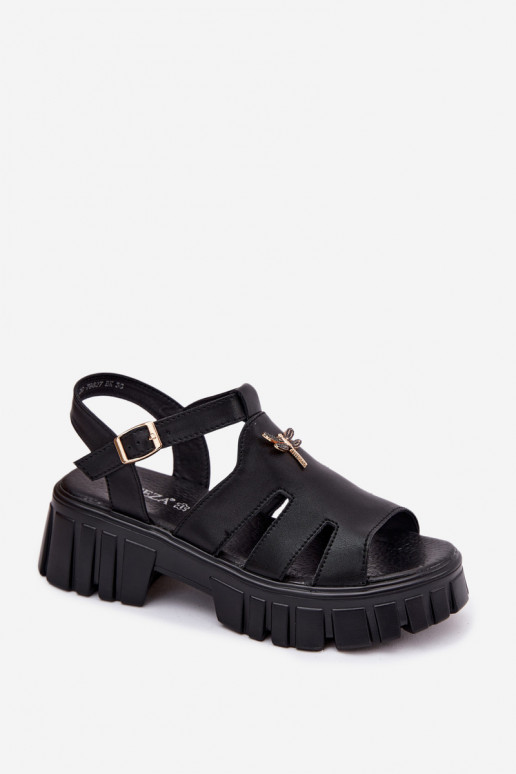 Dames sandalen op platform met gespen Vinceza 79627, zwarte kleur