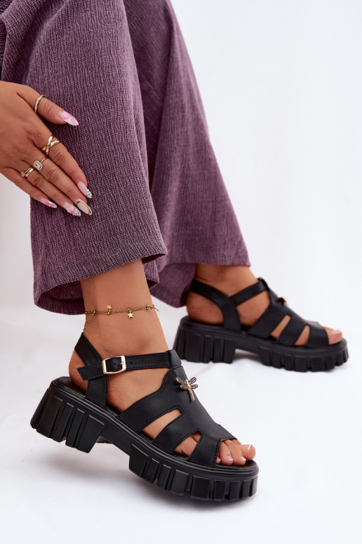 Dames sandalen op platform met gespen Vinceza 79627, zwarte kleur