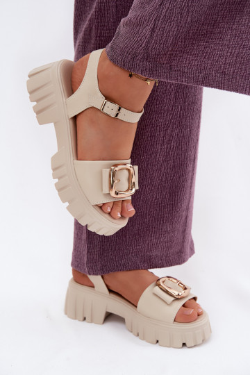 Dames sandalen Dames met platform met gespen Vinceza 79611 beige