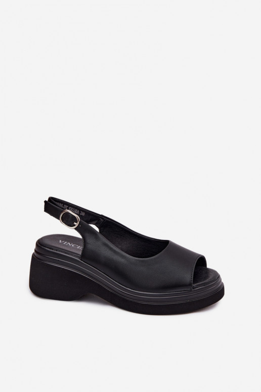 Leren platformsandalen Vinceza 66936, zwarte kleur