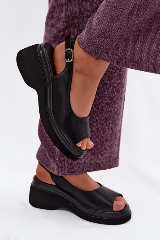 Leren platformsandalen Vinceza 66936, zwarte kleur