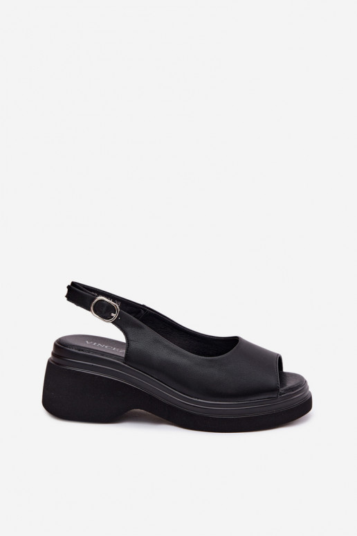 Leren platformsandalen Vinceza 66936, zwarte kleur