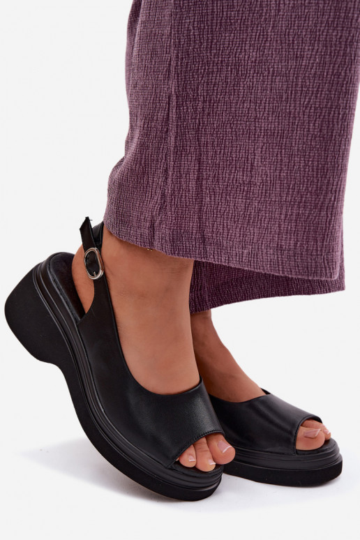 Leren platformsandalen Vinceza 66936, zwarte kleur