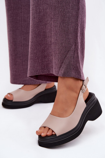Leren platformsandalen Vinceza 66936, zandkleur