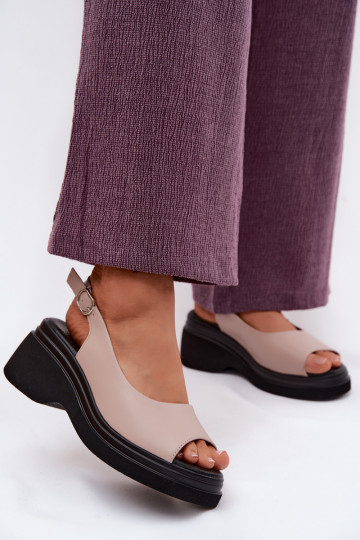 Leer Platform sandalen Vinceza 66936 beige 2