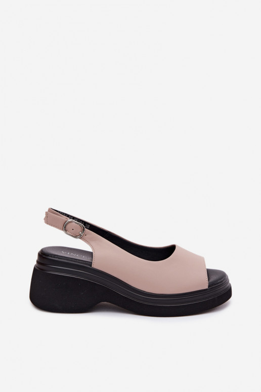Leren platformsandalen Vinceza 66936, zandkleur