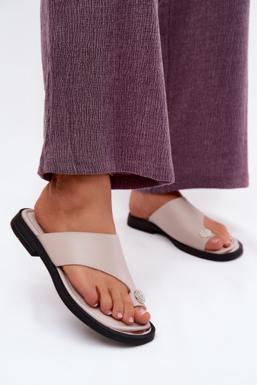 Leren pantoffels Slippers Dames met brede hakken Vinceza 62307 beige 2