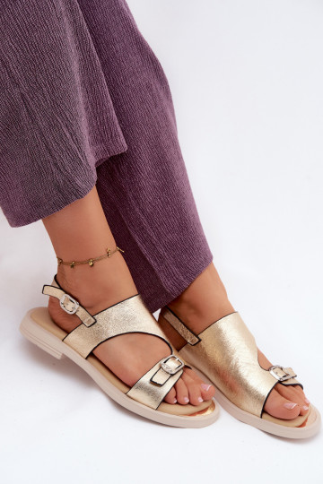 Gouden dames sandalen met brede hak Vinceza 86434