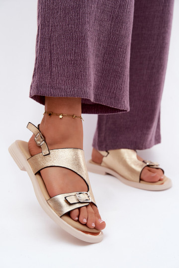 Gouden dames sandalen met brede hak Vinceza 86434 2