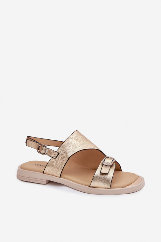 Gouden dames sandalen met brede hak Vinceza 86434