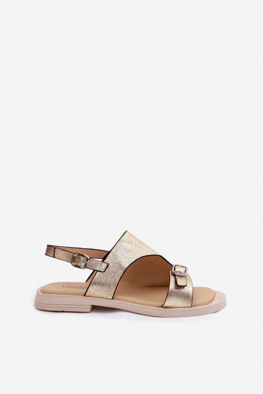 Gouden dames sandalen met brede hak Vinceza 86434