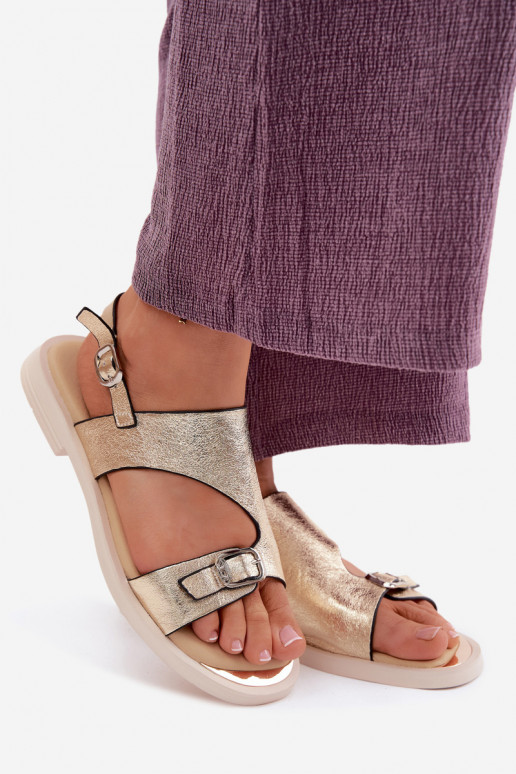 Gouden dames sandalen met brede hak Vinceza 86434