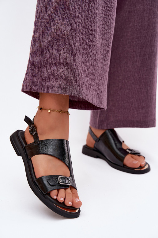 Zwarte dames sandalen met brede hak Vinceza 86434