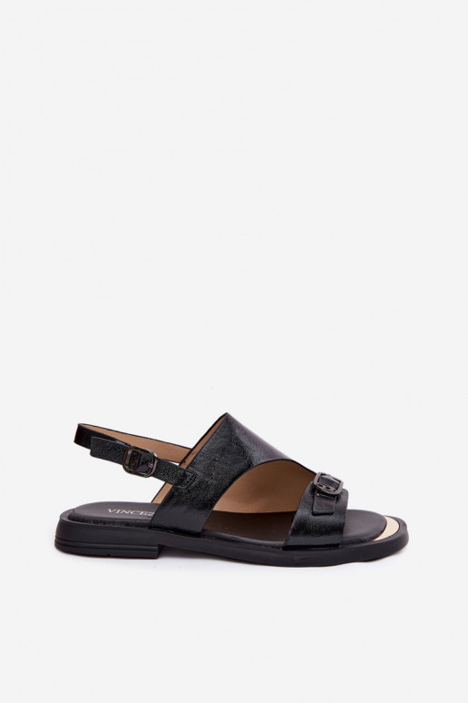 Zwarte dames sandalen met brede hak Vinceza 86434