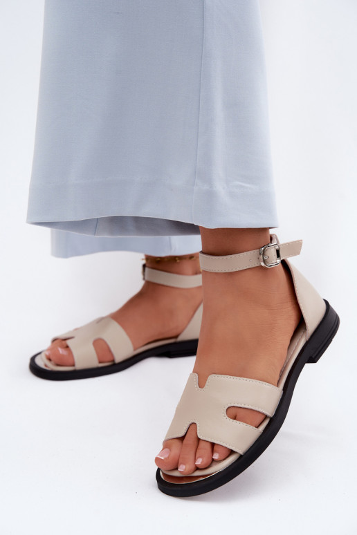 Leren dames sandalen met brede hak Vinceza 62305, zandkleur