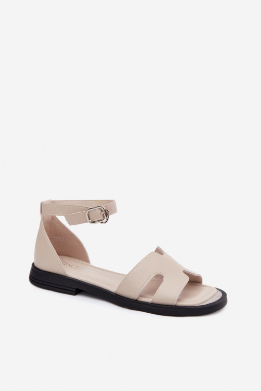 Leren dames sandalen met brede hak Vinceza 62305, zandkleur
