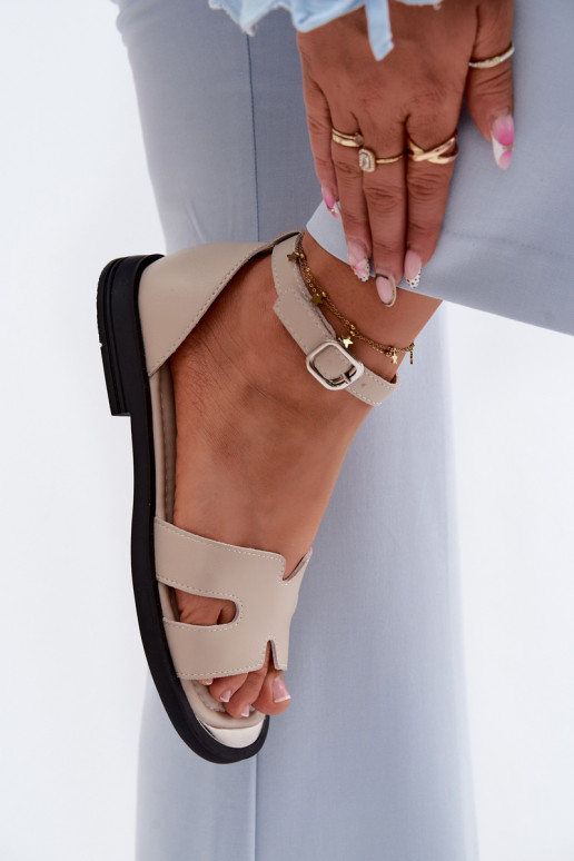 Leren dames sandalen met brede hak Vinceza 62305, zandkleur