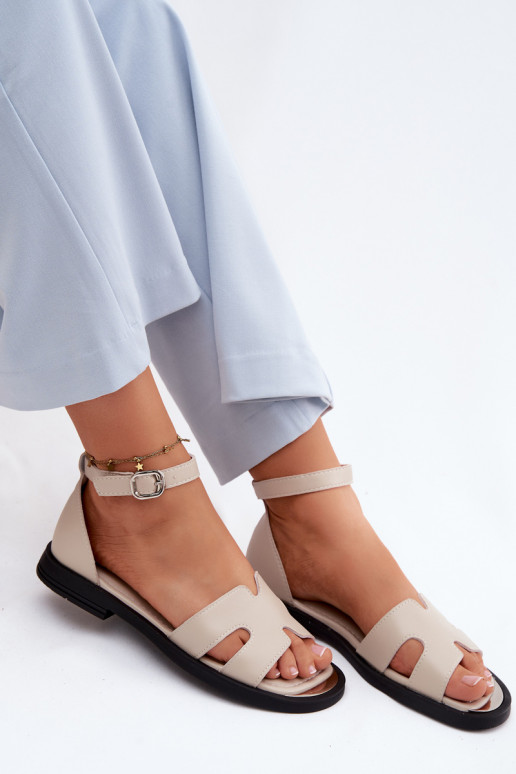Leren dames sandalen met brede hak Vinceza 62305, zandkleur
