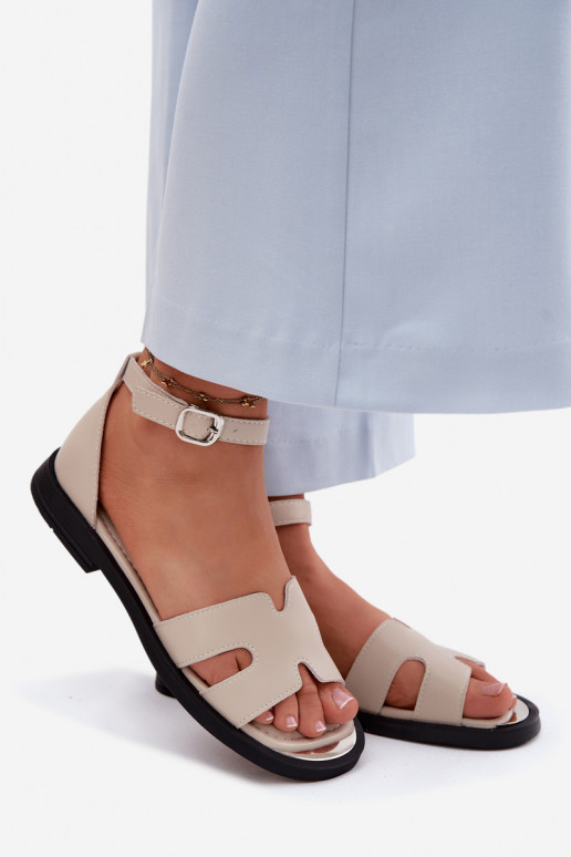 Leren dames sandalen met brede hak Vinceza 62305, zandkleur